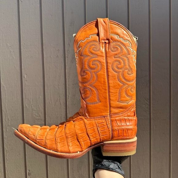#63 Orange Crocodile Imitation Tail Western Boot main image 4